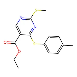 Ethyl 4-[(4-methylphenyl)sulfanyl]-2-(methylsulfanyl)-5-pyrimidinecarboxylate structure