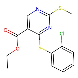 Ethyl 4-[(2-chlorophenyl)sulfanyl]-2-(methylsulfanyl)-5-pyrimidinecarboxylate structure