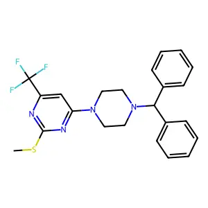 4-(4-Benzhydrylpiperazino)-6-(trifluoromethyl)-2-pyrimidinyl methyl sulfide structure