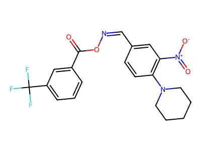 [(3-Nitro-4-piperidin-1-ylphenyl)methylideneamino] 3-(trifluoromethyl)benzoate structure