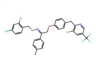 2-(4-{[3-chloro-5-(trifluoromethyl)-2-pyridinyl]methyl}phenoxy)-1-(4-methylphenyl)-1-ethanone O-(2,4-dichlorobenzyl)oxime structure