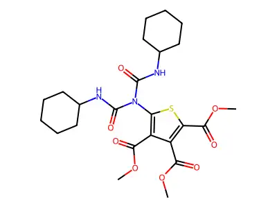 Trimethyl 5-{bis[(cyclohexylamino)carbonyl]amino}-2,3,4-thiophenetricarboxylate structure