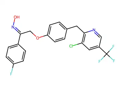 2-(4-{[3-chloro-5-(trifluoromethyl)-2-pyridinyl]methyl}phenoxy)-1-(4-fluorophenyl)-1-ethanone oxime structure