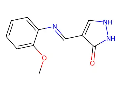 4-[(2-methoxyanilino)methylene]-2,4-dihydro-3H-pyrazol-3-one structure