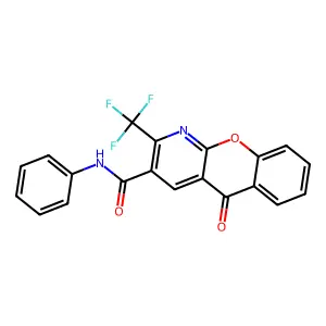 5-oxo-N-phenyl-2-(trifluoromethyl)-5H-chromeno[2,3-b]pyridine-3-carboxamide structure