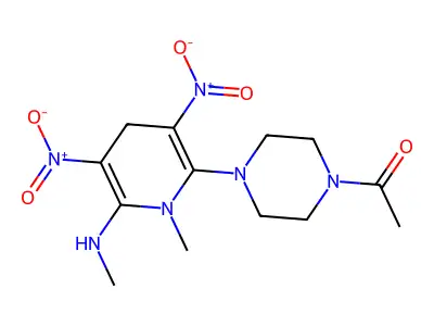 1-{4-[1-methyl-6-(methylamino)-3,5-dinitro-1,4-dihydro-2-pyridinyl]piperazino}-1-ethanone structure