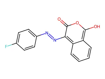 1H-isochromene-1,3,4-trione 4-[N-(4-fluorophenyl)hydrazone] structure
