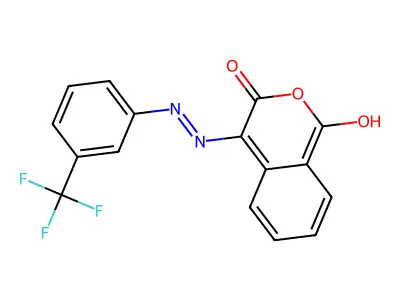 1H-isochromene-1,3,4-trione 4-{N-[3-(trifluoromethyl)phenyl]hydrazone} structure