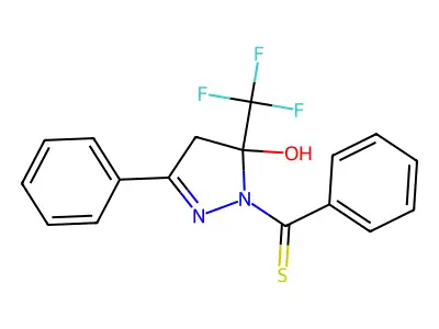 3-Phenyl-1-(phenylthioxomethyl)-5-(trifluoromethyl)-2-pyrazolin-5-ol structure