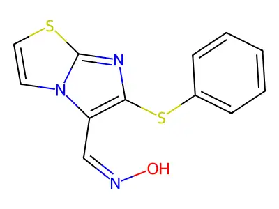 N-[(6-phenylsulfanylimidazo[2,1-b][1,3]thiazol-5-yl)methylidene]hydroxylamine structure