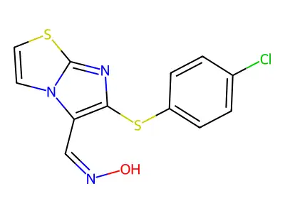 6-[(4-chlorophenyl)sulfanyl]imidazo[2,1-b][1,3]thiazole-5-carbaldehyde oxime structure