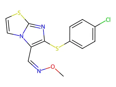1-[6-(4-chlorophenyl)sulfanylimidazo[2,1-b][1,3]thiazol-5-yl]-N-methoxymethanimine structure