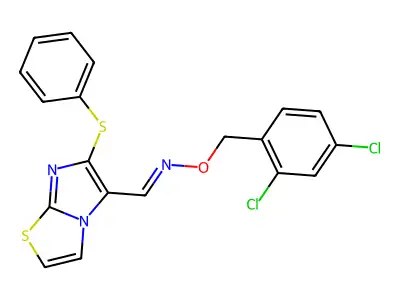 6-(phenylsulfanyl)imidazo[2,1-b][1,3]thiazole-5-carbaldehyde O-(2,4-dichlorobenzyl)oxime structure
