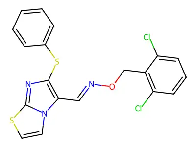 6-(phenylsulfanyl)imidazo[2,1-b][1,3]thiazole-5-carbaldehyde O-(2,6-dichlorobenzyl)oxime structure
