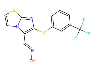 6-{[3-(trifluoromethyl)phenyl]sulfanyl}imidazo[2,1-b][1,3]thiazole-5-carbaldehyde oxime structure