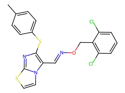 6-[(4-methylphenyl)sulfanyl]imidazo[2,1-b][1,3]thiazole-5-carbaldehyde O-(2,6-dichlorobenzyl)oxime structure