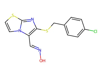 N-[[6-[(4-chlorophenyl)methylsulfanyl]imidazo[2,1-b][1,3]thiazol-5-yl]methylidene]hydroxylamine structure