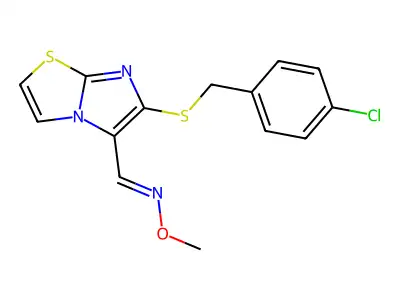 6-[(4-chlorobenzyl)sulfanyl]imidazo[2,1-b][1,3]thiazole-5-carbaldehyde O-methyloxime structure
