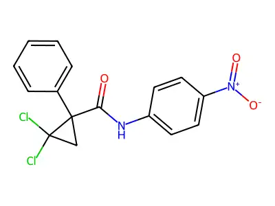 2,2-dichloro-N-(4-nitrophenyl)-1-phenylcyclopropanecarboxamide structure