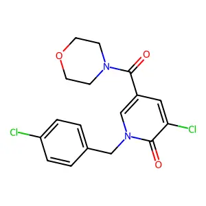 3-chloro-1-(4-chlorobenzyl)-5-(morpholinocarbonyl)-2(1H)-pyridinone structure