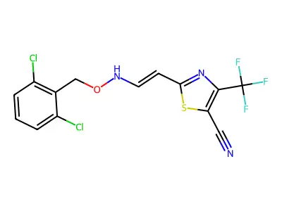 2-[2-[(2,6-dichlorophenyl)methoxyamino]ethenyl]-4-(trifluoromethyl)-1,3-thiazole-5-carbonitrile structure