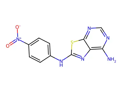 N~2~-(4-nitrophenyl)[1,3]thiazolo[5,4-d]pyrimidine-2,7-diamine structure