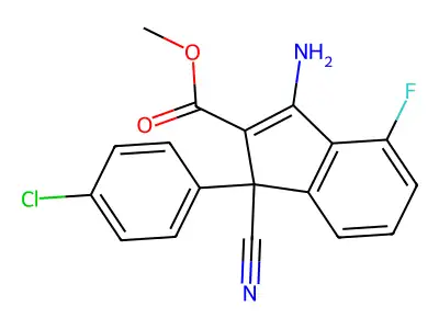 methyl 3-amino-1-(4-chlorophenyl)-1-cyano-4-fluoro-1H-indene-2-carboxylate structure
