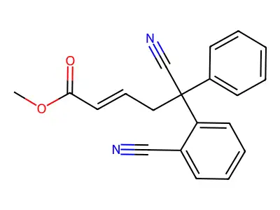 Methyl 5-cyano-5-(2-cyanophenyl)-5-phenylpent-2-enoate structure