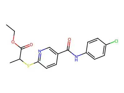 Ethyl 2-({5-[(4-chloroanilino)carbonyl]-2-pyridinyl}sulfanyl)propanoate structure