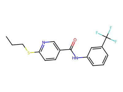 6-(propylsulfanyl)-N-[3-(trifluoromethyl)phenyl]nicotinamide structure