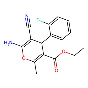 Ethyl 6-amino-5-cyano-4-(2-fluorophenyl)-2-methyl-4H-pyran-3-carboxylate structure