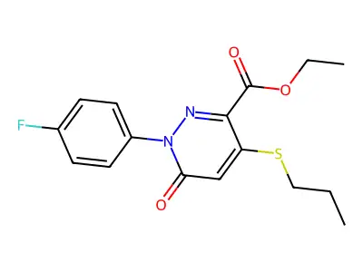 ethyl 1-(4-fluorophenyl)-6-oxo-4-(propylsulfanyl)-1,6-dihydro-3-pyridazinecarboxylate structure
