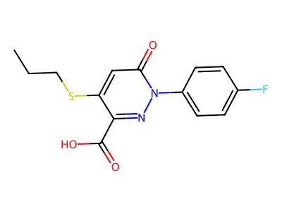 1-(4-fluorophenyl)-6-oxo-4-(propylsulfanyl)-1,6-dihydro-3-pyridazinecarboxylic acid structure