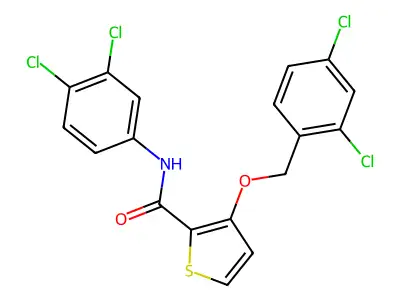 N-(3,4-dichlorophenyl)-3-[(2,4-dichlorophenyl)methoxy]thiophene-2-carboxamide structure