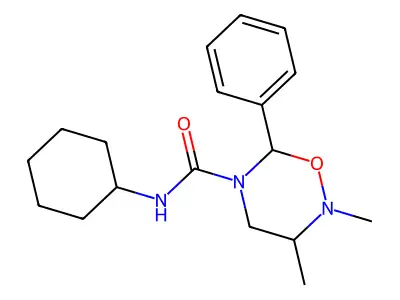 N-cyclohexyl-2,3-dimethyl-6-phenyl-1,2,5-oxadiazinane-5-carboxamide structure