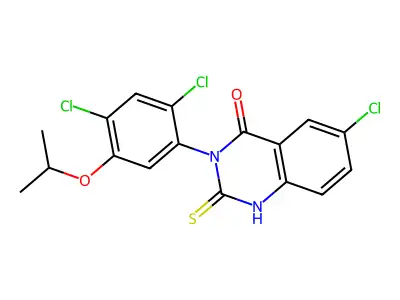 6-chloro-3-(2,4-dichloro-5-isopropoxyphenyl)-2-sulfanyl-4(3H)-quinazolinone structure