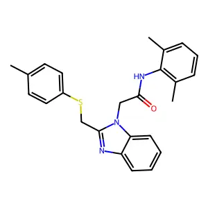 N-(2,6-Dimethylphenyl)-2-(2-(((4-methylphenyl)sulfanyl)methyl)-1H-1,3-benzimidazol-1-yl)acetamide structure