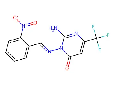 2-amino-3-{[(2-nitrophenyl)methylene]amino}-6-(trifluoromethyl)-4(3H)-pyrimidinone structure