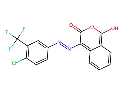 1H-isochromene-1,3,4-trione 4-{N-[4-chloro-3-(trifluoromethyl)phenyl]hydrazone} structure