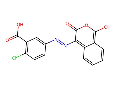 2-chloro-5-{2-[1,3-dioxo-1H-isochromen-4(3H)-yliden]hydrazino}benzenecarboxylic acid structure