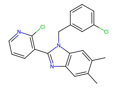 1-(3-chlorobenzyl)-2-(2-chloro-3-pyridinyl)-5,6-dimethyl-1H-1,3-benzimidazole structure
