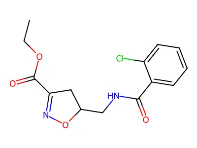Ethyl 5-{[(2-chlorobenzoyl)amino]methyl}-4,5-dihydro-3-isoxazolecarboxylate structure