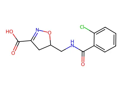 5-{[(2-Chlorobenzoyl)amino]methyl}-4,5-dihydro-3-isoxazolecarboxylic acid structure