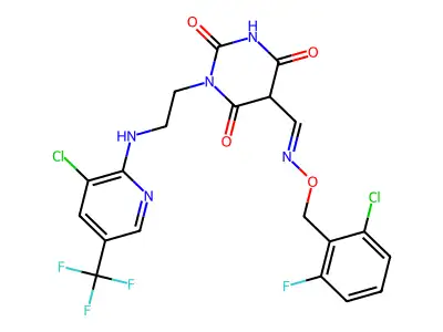 5-[(2-chloro-6-fluorophenyl)methoxyiminomethyl]-1-[2-[[3-chloro-5-(trifluoromethyl)pyridin-2-yl]amino]ethyl]-1,3-diazinane-2,4,6-trione structure