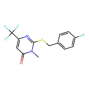 2-[(4-fluorobenzyl)sulfanyl]-3-methyl-6-(trifluoromethyl)-4(3H)-pyrimidinone structure