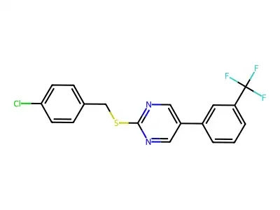 2-((4-Chlorobenzyl)sulfanyl)-5-(3-(trifluoromethyl)phenyl)pyrimidine structure