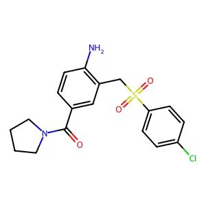 (4-Amino-3-{[(4-chlorophenyl)sulfonyl]methyl}phenyl)(1-pyrrolidinyl)methanone structure