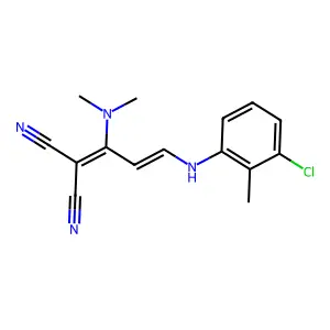 2-{3-[(3-chloro-2-methylphenyl)amino]-1-(dimethylamino)prop-2-en-1-ylidene}propanedinitrile structure