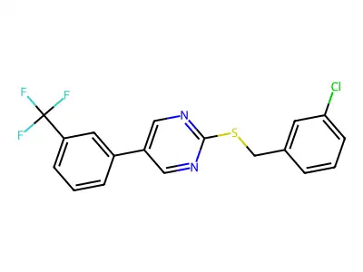 3-Chlorobenzyl 5-(3-(trifluoromethyl)phenyl)-2-pyrimidinyl sulfide structure