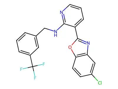 N-[3-(5-chloro-1,3-benzoxazol-2-yl)-2-pyridinyl]-N-[3-(trifluoromethyl)benzyl]amine structure